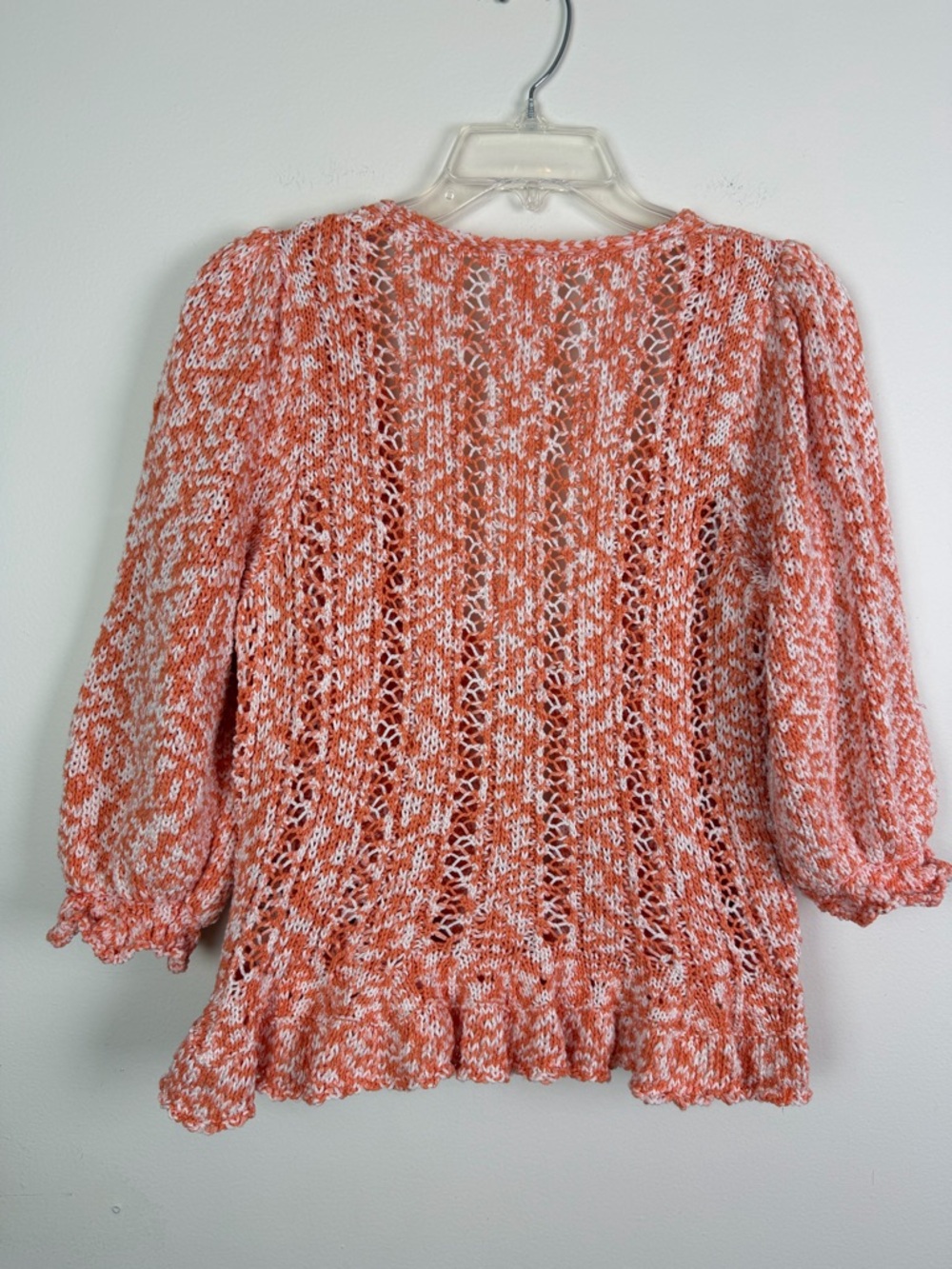 Free People Yesterday Tie Front Puff Sleeve Pointelle Cardigan Size S - Picture 8 of 13